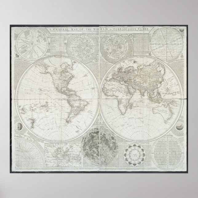 Affiche Terraquate Globe de Samuel Dunn | 1787 (Devant)