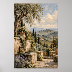 Affiche Terrasse de l'olivier et reliefs vallonnés - Œuvre