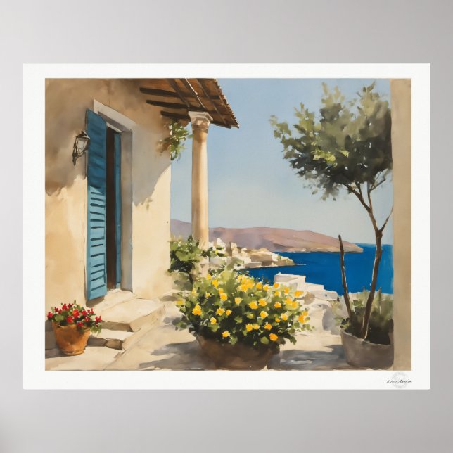 Affiche Terrasse Ensoleillée au Bord de la Mer (Devant)