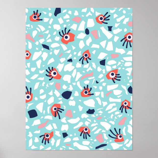 Affiche Terrazzo Funny Motif géométrique avec les yeux (Devant)