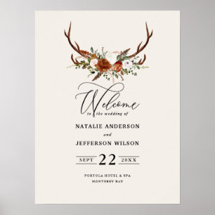 Affiche terre cuite rouille floral cerf mariage accueil mo
