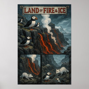 Affiche Terre de feu et de glace - Puffins, Lave et Renard