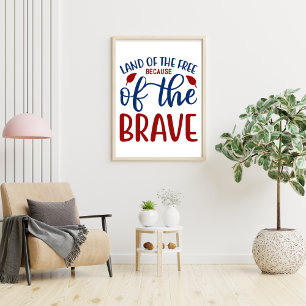 Affiche Terre des Libres à cause du Brave Bleu Rouge