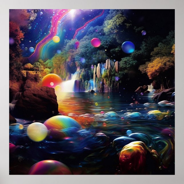 Affiche Terre Fantastique Enchantée Colorée Magique (Devant)