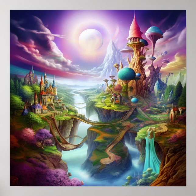 Affiche Terre Fantastique Enchantée Colorée Magique (Devant)