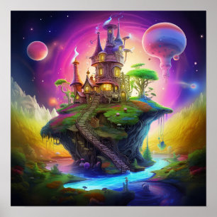 Affiche Terre Fantastique Enchantée Colorée Magique et Fan