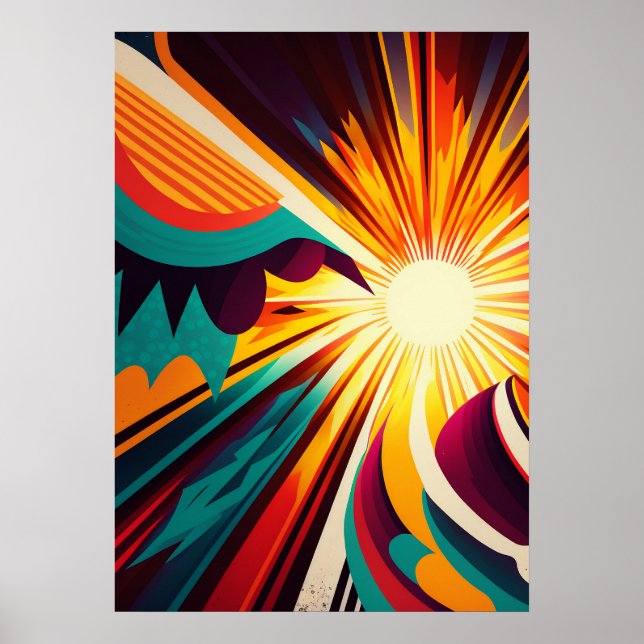 Affiche Terre futuriste et ligne de soleil Art Retro 2 (Devant)