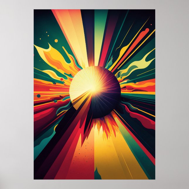 Affiche Terre futuriste et ligne Soleil Art Retro 1 (Devant)