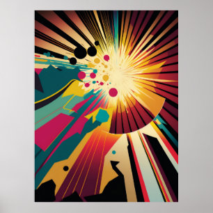 Affiche Terre futuriste et ligne Soleil Art Retro Wall Art