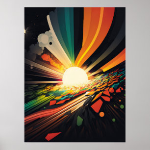 Affiche Terre futuriste et ligne Soleil Art Retro Wall Art