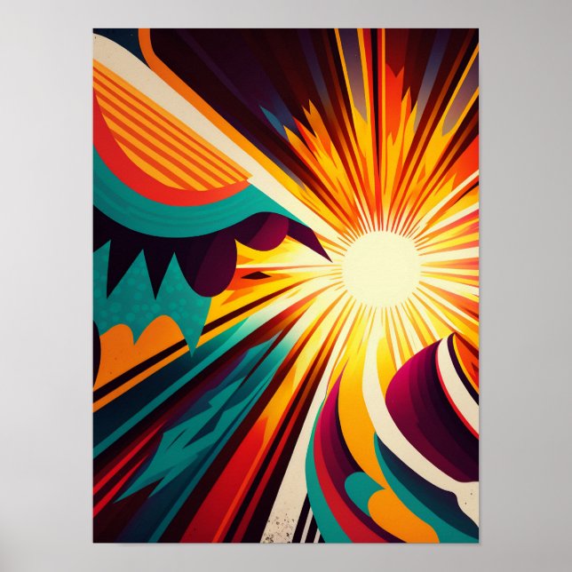 Affiche Terre futuriste et ligne Soleil Art Retro Wall Art (Devant)
