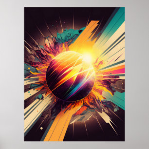 Affiche Terre futuriste et ligne Soleil Art Retro Wall Art