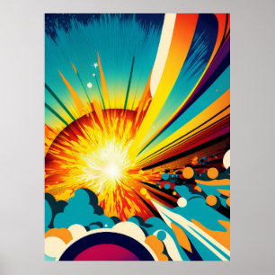 Affiche Terre futuriste et ligne Soleil Art Retro Wall Art