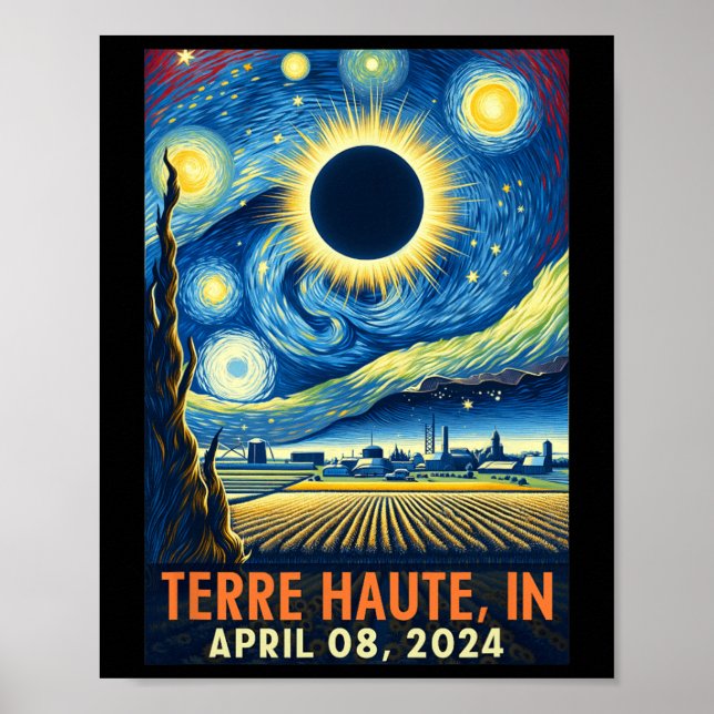 Affiche Terre Haute Indiana Total Solaire Eclipse 2024 Sta (Devant)