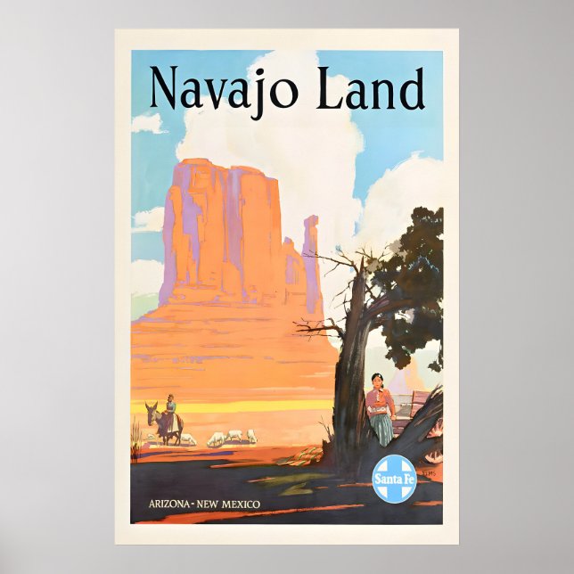 Affiche Terre Navajo - Chemin de fer de Santa Fe - Voyage  (Devant)