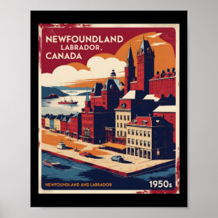 Affiche Terre-Neuve-Et-Labrador Canada Années 1950 Tra Vin