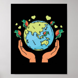 Affiche Terre Tortue Coeurs Environnement Jour des terres