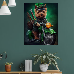 Affiche Térrier australien conduisant un vélo la Saint-Pat