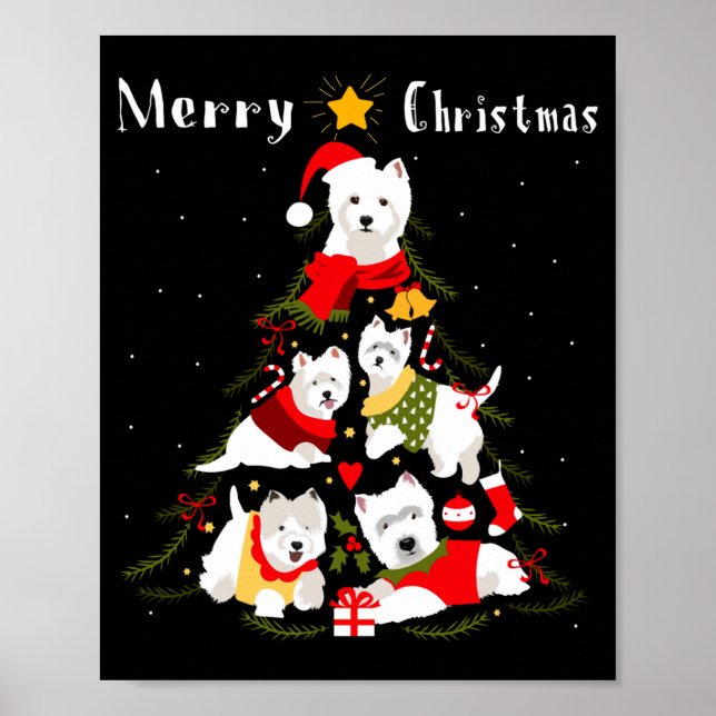 Affiche Terrier Blanc West Highland Westie Arbre de Noël  (Devant)