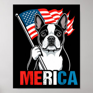 Affiche Térrier de Boston Amérique Chien Patriotique 4 Jui