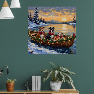 Affiche Terrier de Staffordshire américain bateau de Noël