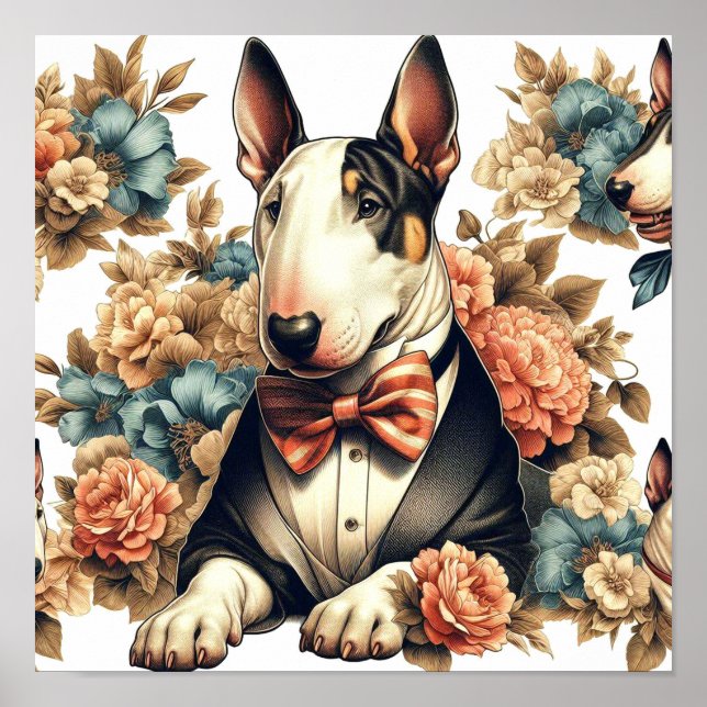 Affiche Terrier Floral Cute Retro (Devant)