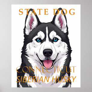 Affiche Territoire du Connecticut Chien Husky de Sibérie