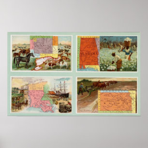 Affiche Territoire du Wyoming, Alabama, Louisiane, Kansas