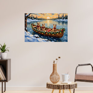 Affiche Tervueren Fox Terrier Noël Bateau Fêtes