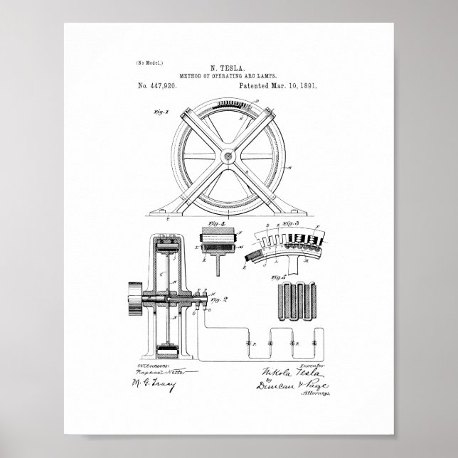 Affiche Tesla Method Of Operating And Lamps Patent (Devant)