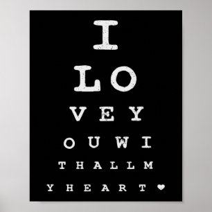 Affiche Test Oeil Je T'Aime Avec Tous Mes Valentines Coeur