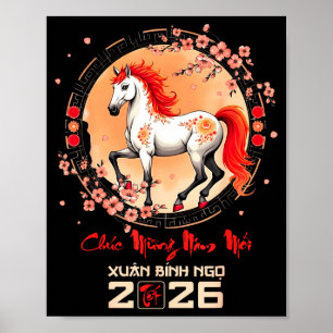 Affiche Tét 2026 Année vietnamienne Cheval Zodiaque Lunair
