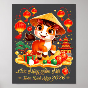 Affiche Tét Binh Ngo 2026 Nouvel An vietnamien Chuc Mung N