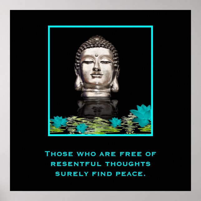 Affiche Tête de Bouddha avec une citation inspirée sur la  (Devant)
