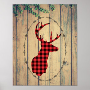 Affiche Tête de cerf avec Antlers sur plateaux en bois ave