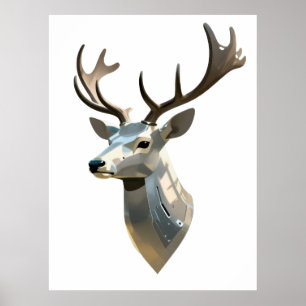 Affiche Tête de cerf cybernétique métallique - Trophée mur