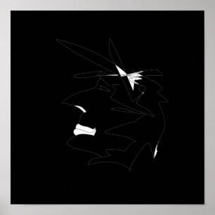 Affiche Tête de croquis Visage bizarre Coiffure sauvage