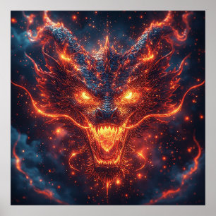 Affiche Tête de dragon ardent rayonnant une énergie intens