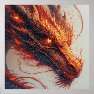 Affiche Tête de dragon ardent rayonnant une énergie intens