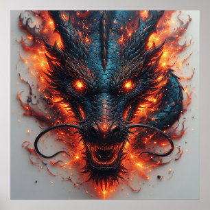 Affiche Tête de dragon aux yeux féroces