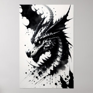Affiche Tête de dragon d'encre
