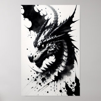 Affiche Tête de dragon d'encre