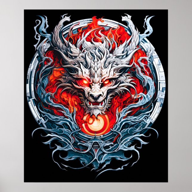 Affiche Tête de dragon mythique de la flamme rouge (Devant)