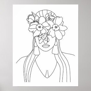 Affiche Tête De Fleurs Line Art