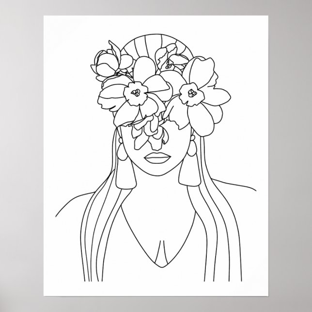 Affiche Tête De Fleurs Line Art (Devant)