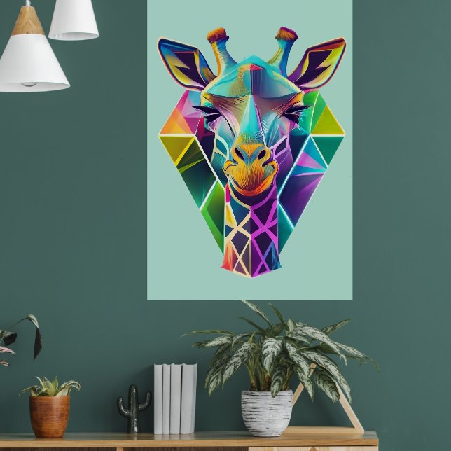 Affiche Tête de girafe géométrique colorée (Salon 1)