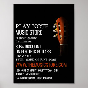 Affiche Tête de guitare, magasin d'instruments de musique