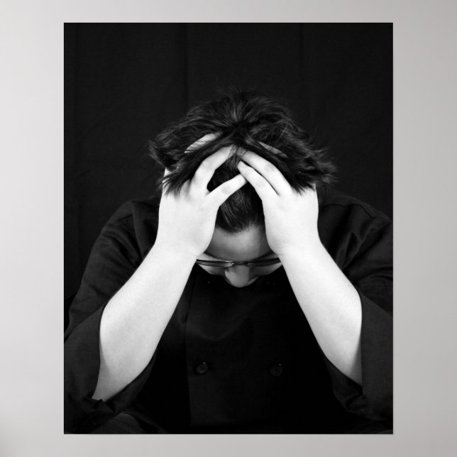 Affiche Tête de jeune homme noir et blanc dans les mains 1 (Devant)