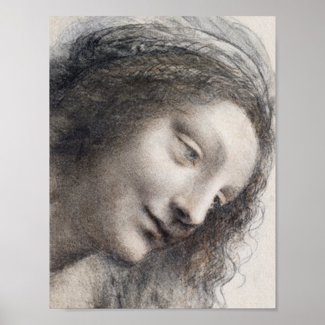 Affiche Tête de la Vierge, esquisse de Léonard de Vinci, A (Devant)