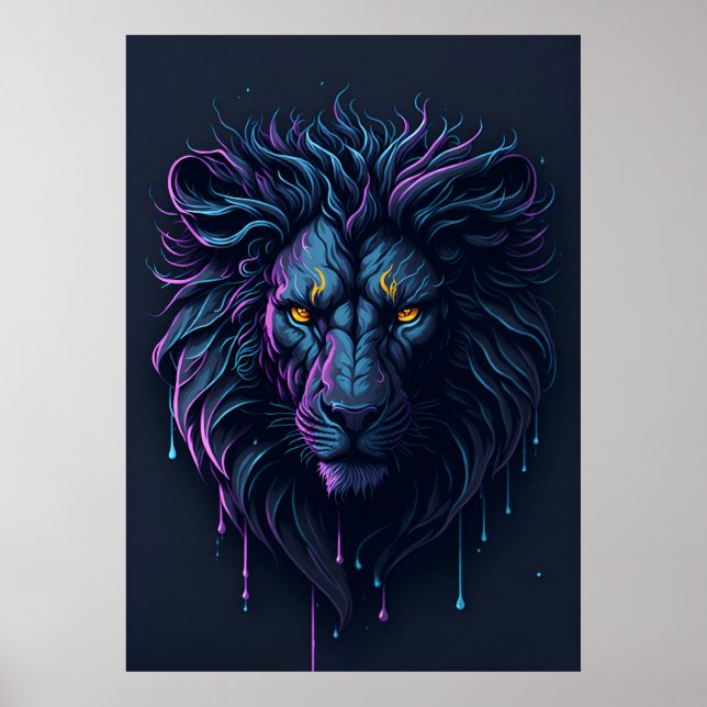 Affiche Tête de lion colorée à goutte (Devant)